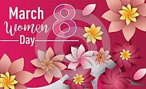 Women Day 8 March text lettering on flowers pattern background for greeting card, invitation card. women day celebration