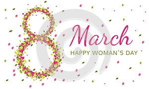 Women day background with spring flowers. 8 March invitation card.