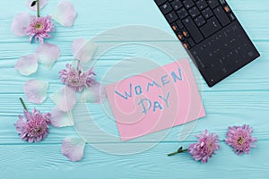 Women day in office flat lay.