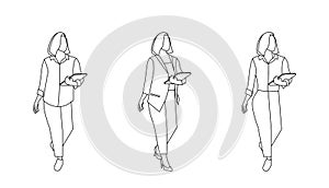 Women in different office cloth standing with laptop