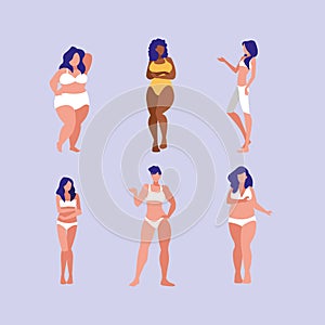 Women of different sizes and races modeling underwear