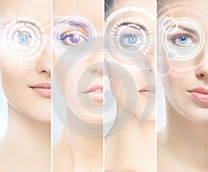 Women with digital laser hologras on their eyes