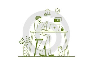 Women in Digital Smart Banking System Minimal Character Design Illustration