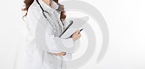 Women doctor holding note bord photo