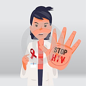 Women doctor showing stop hand with stop HIV concept