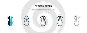 Women drees icon in different style vector illustration. two colored and black women drees vector icons designed in filled,