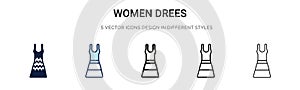 Women drees icon in filled, thin line, outline and stroke style. Vector illustration of two colored and black women drees vector