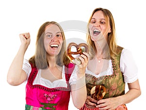 Women eating delicious pretzel