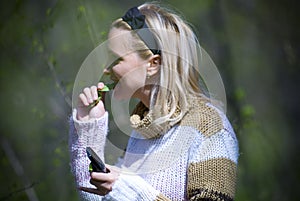 Women eating leaf