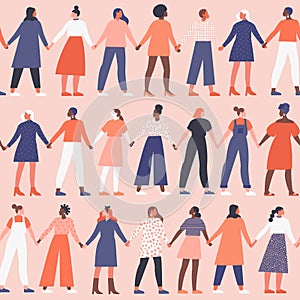 Women empower women illustration collection. International womens day 8 of march seamless pattern in vector. Feminist illustration