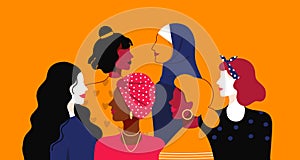 Ženy splnomocnenia. návrh maľby z odlišný národnosti a náboženstvo. žena moc spoločenstiev sesterstvo únie 