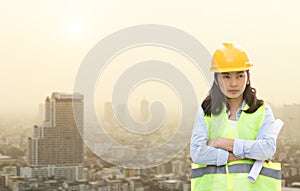 Women Engineering wearing hard hat and working