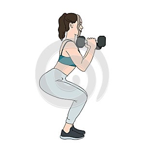 Women exercise with dumbbell hand-drawn Illustration of gym