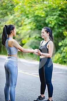 Women exercise happily for good health. Exercise concept