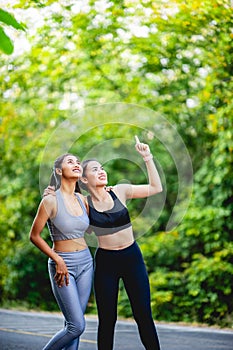 Women exercise happily for good health. Exercise concept