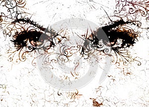 Women eyes and crackle effect and ornaments on white background.