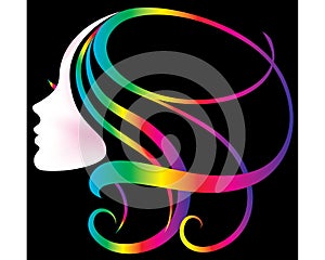 women face silhouette icon rainbow colors