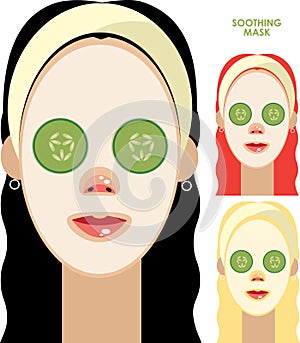 Women with facial soothing mask