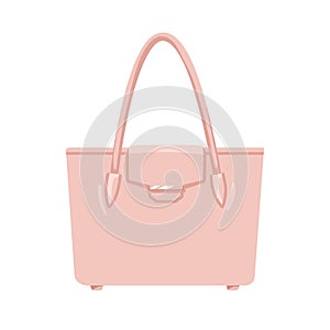 Women fashion hand bag with single top handle. Handleheld handbag with small flap cover. Modern stylish female accessory