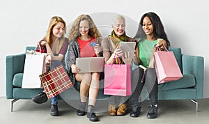 Women Femininity Shopping Online Happiness Concept photo