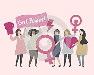 Women with feminism and girl power illustration