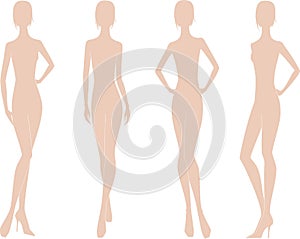 Women figure. Female silhouette walking and standing in various body poses. photo