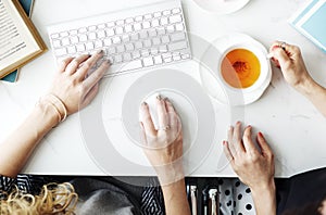 Women Friends Talking Using Computer Concept