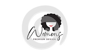 Women frizzy head cute logo symbol vector icon illustration graphic design