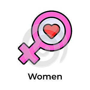 Women gender symbol with heart showing lovely women vector, mothers day icon