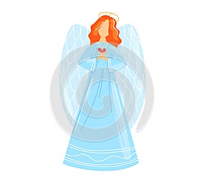 Women girl angel with wings for Christmas or holy church biblical story vector illustration isolated in white