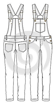 Women Girls Overall Jumpsuit fashion flat sketch template. Technical Fashion Illustration. photo