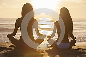 Women Girls Sitting Sunrise Sunset Bikini Beach