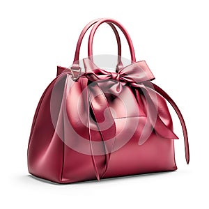 Women glossy luxury dark pink handbag isolated on white background.