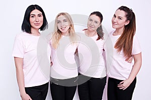 Women group in white t-shirts