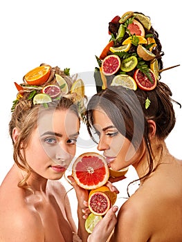 Women hair and facial mask and body care from fruits.