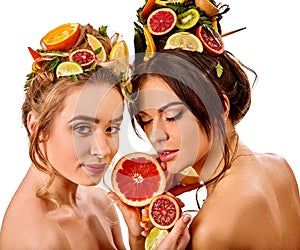 Women hair and facial mask and body care from fruits.