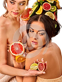 Women hair and facial mask and body care from fruits.