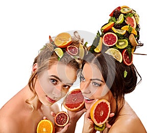 Women hair and facial mask and body care from fruits.