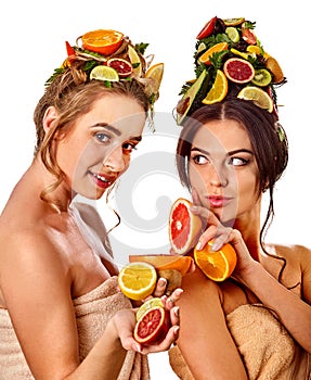 Women hair and facial mask and body care from fruits.