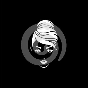 Women hair style icon, logo women face on dark background