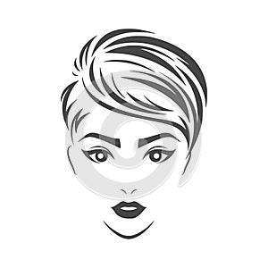 Women hair style icon, logo women face on white background