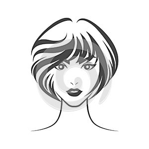 Women hair style icon, logo women face on white background