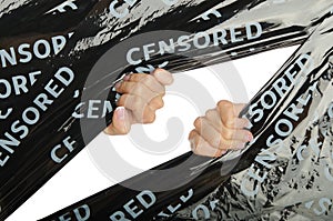 Women hand doing gap in censoring