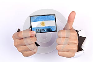 Women Hand Holding Argentina Flag