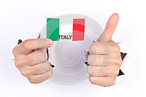 Women Hand Holding Italy Flag
