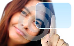 Women hand pushing button