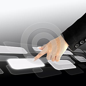 Women hand pushing a button on a touch screen