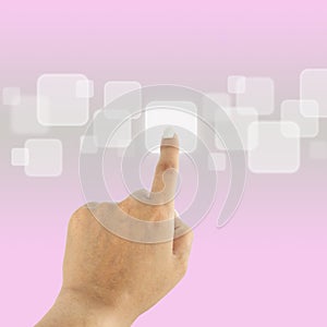 Women hand pushing button on touch screen interface