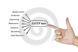 Women hand writing element of HACCP team for business concept an