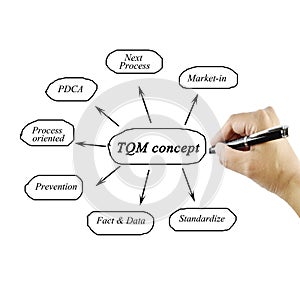 Women hand writing element of TQM concept	for business concept a